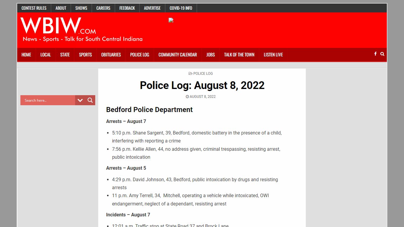 Police Log: August 8, 2022 | WBIW