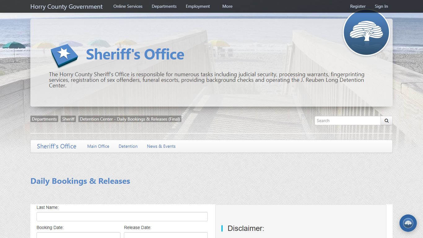 Detention Center - Daily Bookings & Releases (Final) - Horry County