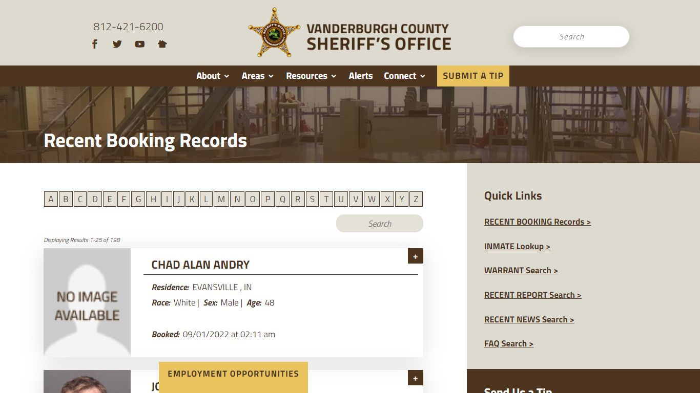 Recent Booking Records - Vanderburgh County Sheriff's Office